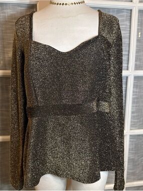 Bluebelle Metallic Gold Long Sleeve Peplum Top